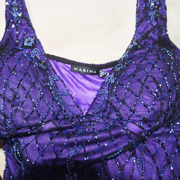 Marina: Beaded Midi Formal/Prom Dress with Tulle Hem - Picture 7 of 10